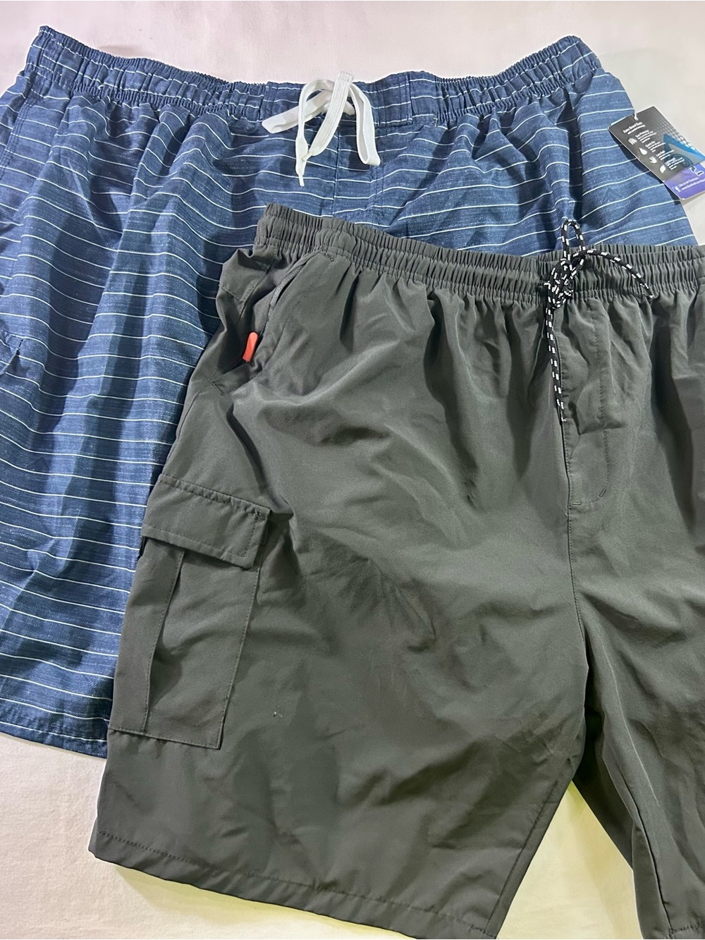 Xersion Blue Striped & Olive Green Men's Swim Trunks Set